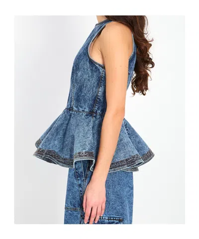 Alaïa Alaia Peplum Halterneck Top With Ruched Hem And Fitted Waist In Blue