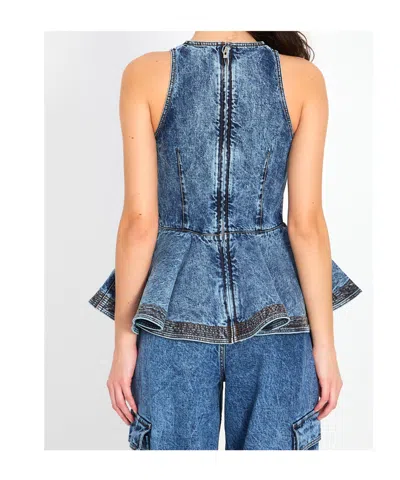 Alaïa Alaia Peplum Halterneck Top With Ruched Hem And Fitted Waist In Blue