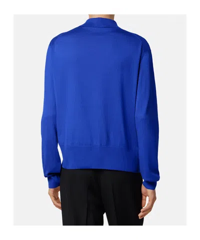 Versace Buttoned Collared Cardigan In Blue