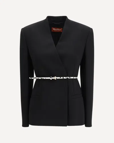 Max Mara Studio Double-breasted Cady Jacket With Belt In Black
