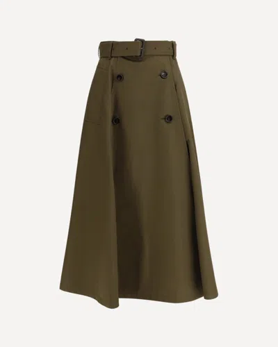 Burberry Women Juniper Green Gabardine Midi Trench Skirt In Brown