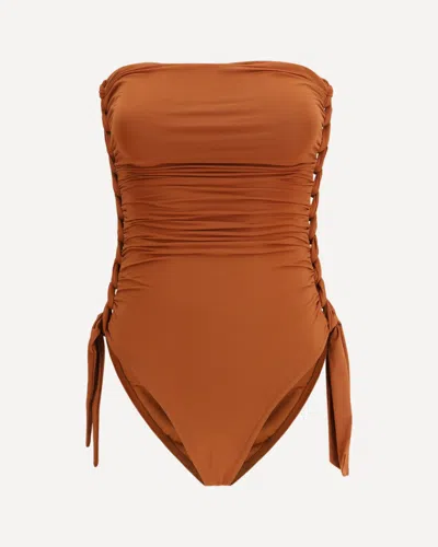 Zimmermann Sculpting Braided Gathered One-piece Swimsuit Size 1 In Brown