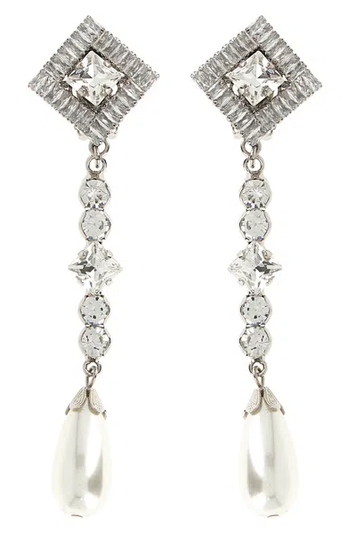 Alessandra Rich Mini Embellished Metal Earrings 10.5 Cm X 2.5 Cm In Silver