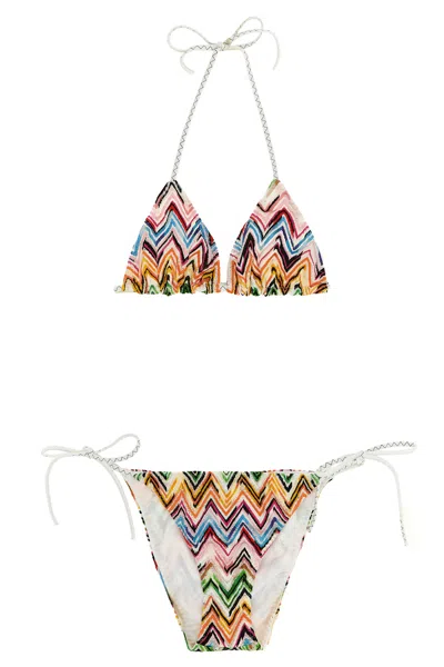 Missoni Multicolor Bikini With Adjustable Tie Closure And All-over Zigzag Motif In Viscose Blend Woman In Multi
