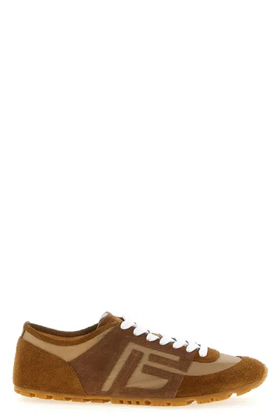 Balmain Beige Calf Leather Bos Taurus Athletic Sneakers In Brown