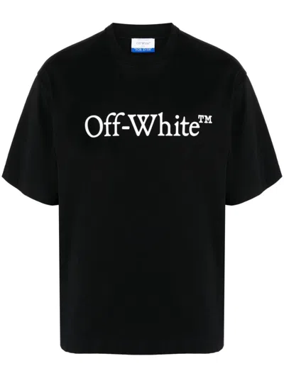 Off-white Black Oversized T-shirt With Contrasting Logo Lettering Print In Cotton Man