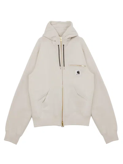 Sacai Off-white Carhartt Wip Edition Cotton Jersey Hoodie In Neutral
