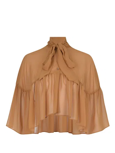 Max Mara Tie-neck Top In Brown