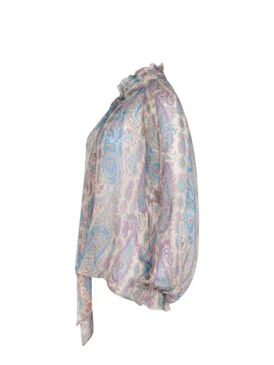 Etro Women Silk Crepon Blouse With Scarf And Paisley Foliage Motif In Multi
