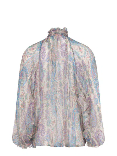 Etro Women Silk Crepon Blouse With Scarf And Paisley Foliage Motif In Multi