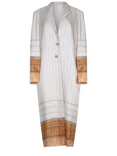 Alysi Single Breasted Striped Coat In White