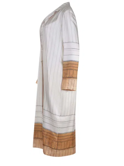 Alysi Single Breasted Striped Coat In White