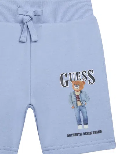 Guess Drawstring Graphic Shorts In Blue