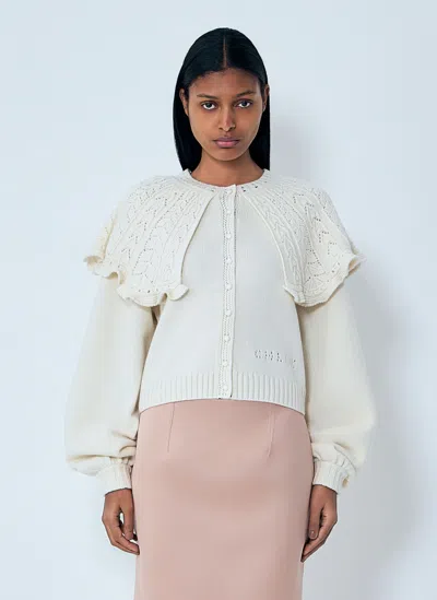 Chloé Cropped Ruffled Pointelle-knit Wool And Cashmere-blend Cardigan In White
