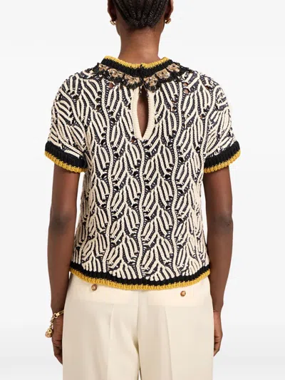 La Doublej Patterned Beaded Top In Blue