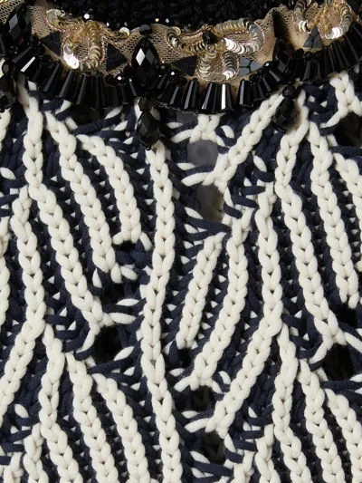 La Doublej Patterned Beaded Top In Blue