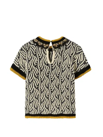 La Doublej Patterned Beaded Top In Blue