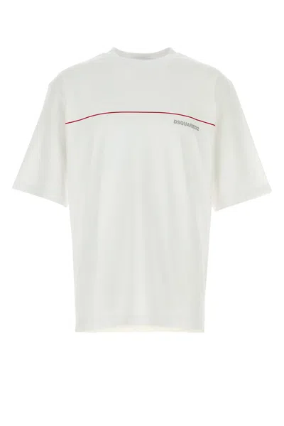 Dsquared2 Men White Crewneck T-shirt With Logo Lettering On The Front In Cotton Man In White