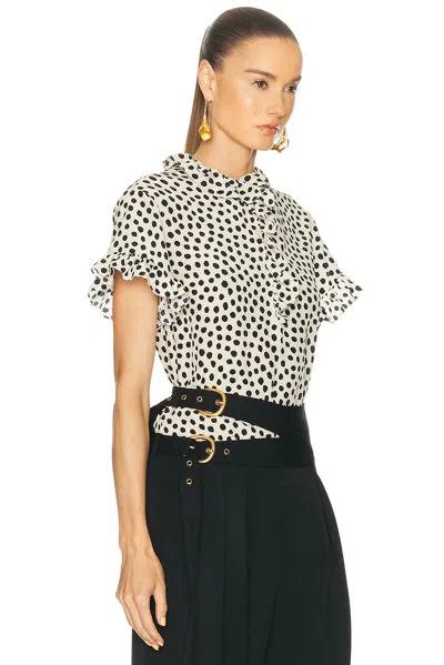 Chloé Ruffle Front Short Sleeve Top In Multi