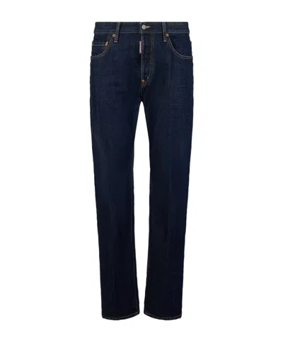 Dsquared2 Five-pocket Button-up Jeans With Logo Patch In Blue