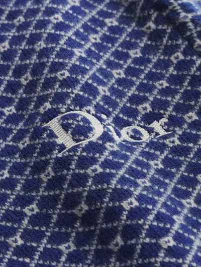 Dior Men Wool Sweater With Bicolor Pattern In Blue