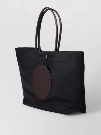Tory Burch Ella Twisted Black Tote Bag With Logo On The Front In Ecoleather Woman