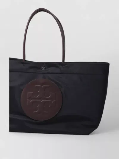 Tory Burch Ella Twisted Black Tote Bag With Logo On The Front In Ecoleather Woman