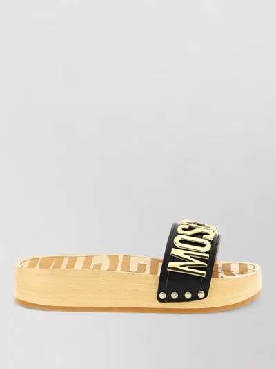 Moschino Platform Clog Sandals Open Toe Studs In Black