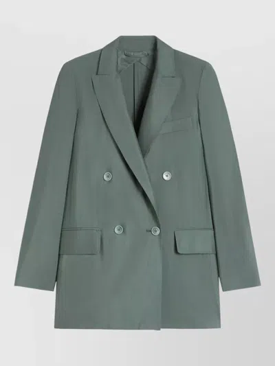 Max Mara Double-breasted Linen Blazer With Pointed Lapels In Green