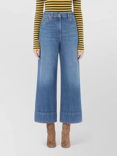 Valentino Cuffed Ankle Jeans With Front Button And Zip Closure In Blue