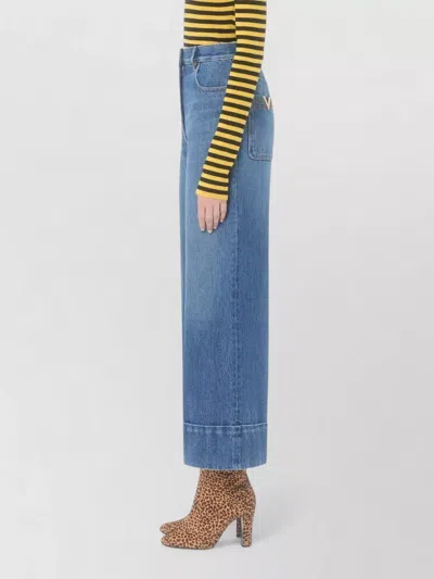 Valentino Cuffed Ankle Jeans With Front Button And Zip Closure In Blue