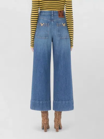 Valentino Cuffed Ankle Jeans With Front Button And Zip Closure In Blue