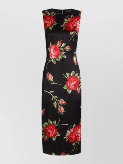 Dolce & Gabbana Women Black Dress With All-over Floral Print In Silk Woman In Multi