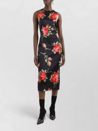 Dolce & Gabbana Women Black Dress With All-over Floral Print In Silk Woman In Multi