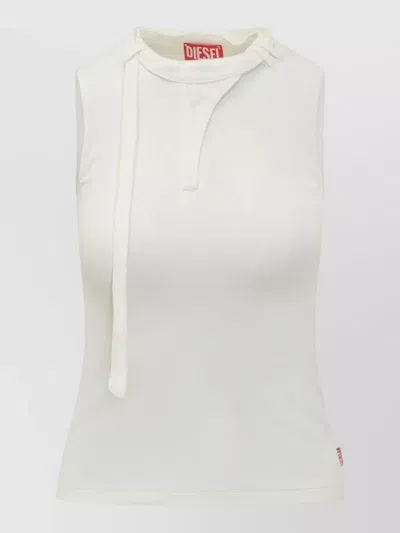Diesel Sleeveless Ribbed Zip-front Top With Tie Strap In White