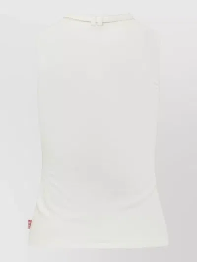 Diesel Sleeveless Ribbed Zip-front Top With Tie Strap In White
