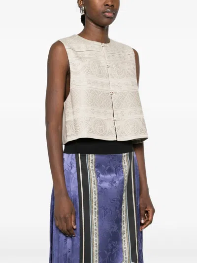 Hui Milano Patterned Buttoned Waistcoat In White