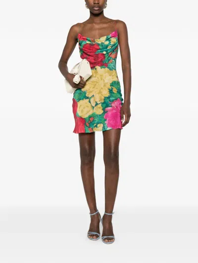 Balmain Silk Cowl Neck Mini Dress With Thin Straps - Size 36 In Multi