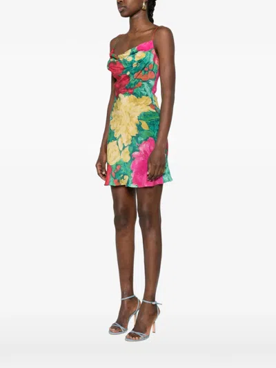 Balmain Silk Cowl Neck Mini Dress With Thin Straps - Size 36 In Multi