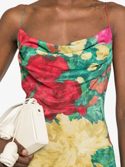 Balmain Silk Cowl Neck Mini Dress With Thin Straps - Size 36 In Multi
