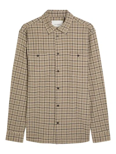 Les Deux John Printed Button Front Shirt In Brown