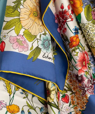 Echo New York Summer Bounty 35" Silk Square Scarf In Gray