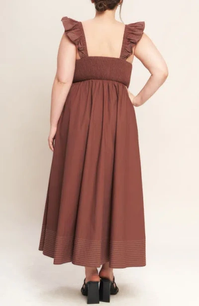 Flying Tomato Solid Flutter Sleeve Midi Dress In Brown