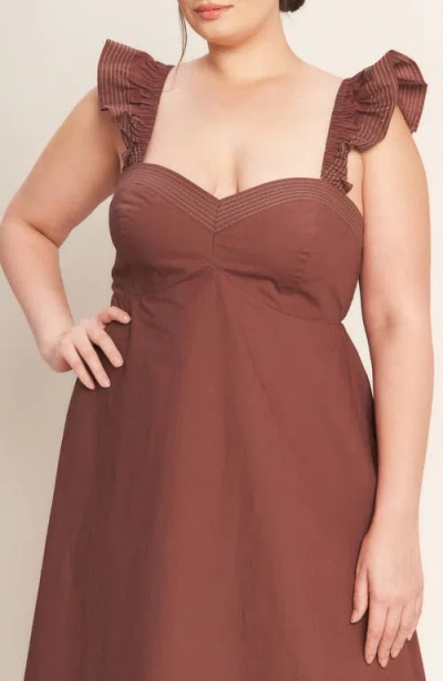 Flying Tomato Solid Flutter Sleeve Midi Dress In Brown