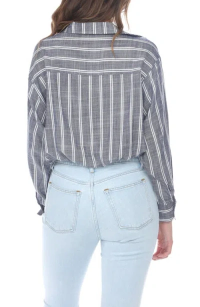 Rain And Rose Stripe Drawstring Top In Blue