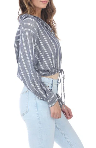 Rain And Rose Stripe Drawstring Top In Blue