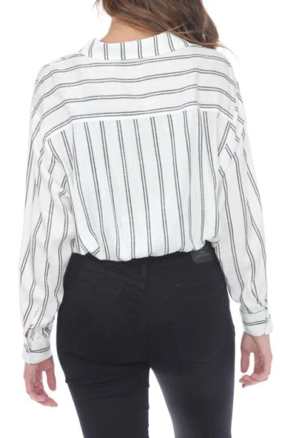 Rain And Rose Stripe Drawstring Top In White