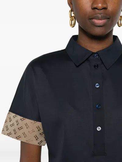 Herno Printed-cuff Polo Top In Blue