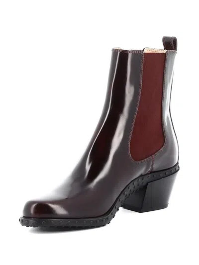 Tod's Pull-tab Boots In Burgundy