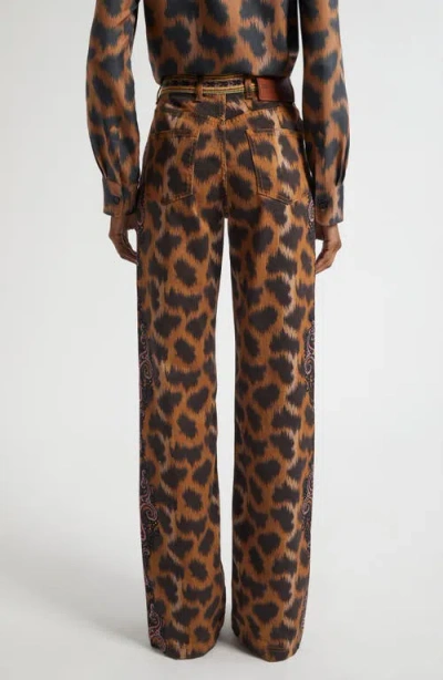 Etro Bootcut Jeans In Bull Denim With Animal Motif In Brown